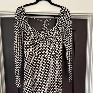 Black & White Patterned / Checkered LucyParis Dress with Ruched Bust & Back Tie